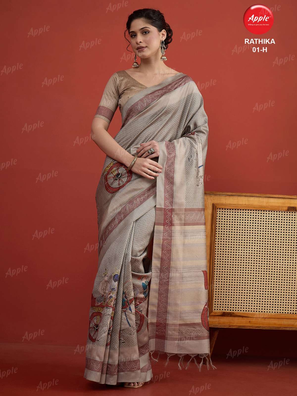 APPLE RATHIKA 1 ART SILK FABRIC WITH HERITAGE ART WORK ON SAREE WHOLESALE IN SURAT 